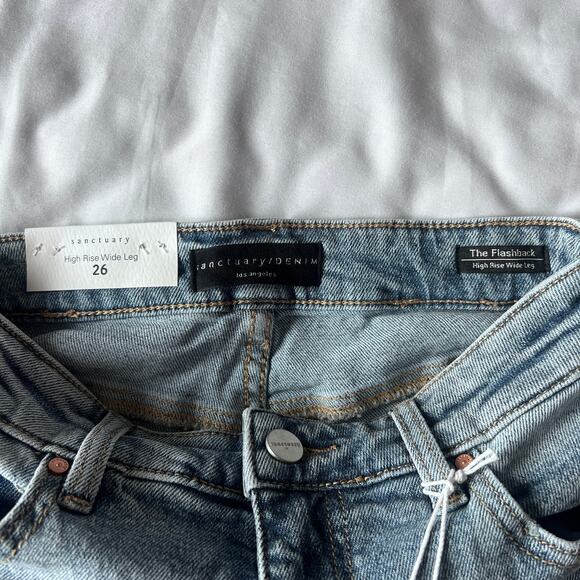 Sanctuary Revolve The Flashback High Rise Wide Leg Jeans Raw Hem Slit 26 NWT - Picture 3 of 14